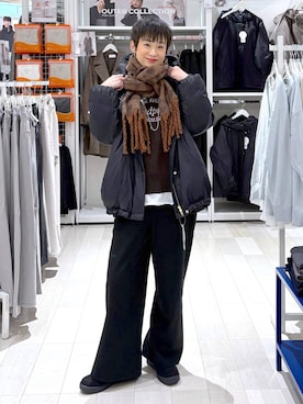 「GLOBAL WORK（グローバルワーク）のエアリュクスダウンフードブルゾン/495695（ダウンジャケット/コート）」を使った、mahimahi0220さん（レディース・159cm）の冬コーディネート