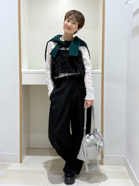 「GLOBAL WORK（グローバルワーク）のストレッチ総レースプルオーバー長袖/580886（Tシャツ/カットソー、ホワイト系）」を使った、mahimahi0220さん（レディース）の秋コーディネート