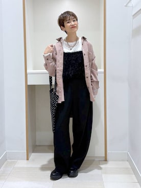 「GLOBAL WORK（グローバルワーク）の※ベーシックA4刺繍トート/ 316572（トートバッグ、ブラック系）」を使った、mahimahi0220さん（レディース）の秋コーディネート