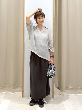 「GLOBAL WORK（グローバルワーク）のメッシュラメポロニット半袖/587686（ニット/セーター）」を使った、mahimahi0220さん（レディース・159cm）の秋コーディネート