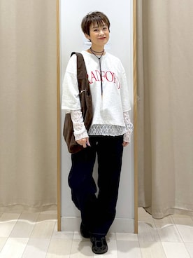 「GLOBAL WORK（グローバルワーク）のGOODデニムバギーパンツ/498388（デニムパンツ）」を使った、mahimahi0220さん（レディース・159cm）の秋コーディネート