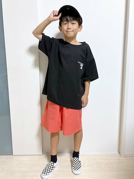 「GLOBAL WORK（グローバルワーク）のフローズンTシャツ/プリント/571552（Tシャツ/カットソー）」を使った、mahimahi0220さん（キッズ・129cm）の夏コーディネート