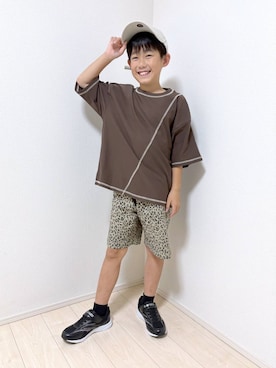 「GLOBAL WORK（グローバルワーク）のエアカルショーツ柄/618950（その他パンツ、ブラウン系）」を使った、mahimahi0220さん（レディース）の夏コーディネート