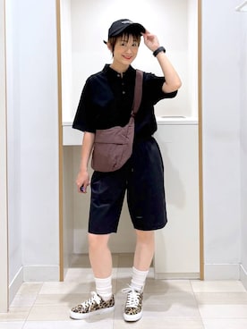 「GLOBAL WORK（グローバルワーク）のUVカットロゴ刺繍キャップ/323397（キャップ、ブラック系）」を使った、mahimahi0220さん（レディース）の夏コーディネート