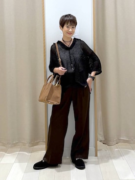 「GLOBAL WORK（グローバルワーク）のメッシュラメポロニット半袖/587686（ニット/セーター）」を使った、mahimahi0220さん（レディース・159cm）の秋コーディネート