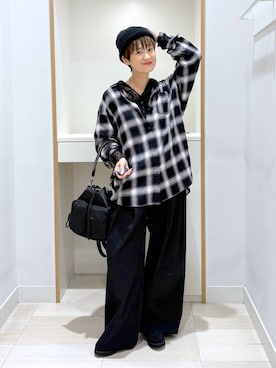 「GLOBAL WORK（グローバルワーク）のストレッチ総レースフーディー/1054133（Tシャツ/カットソー、ブラック系）」を使った、mahimahi0220さん（レディース）の秋コーディネート