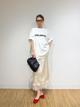 「Whim Gazette（ウィムガゼット）の【Hoaw.】スクエアサテンミュール（サンダル、レッド系）」を使った、wgendoさん（レディース・162cm）の春コーディネート