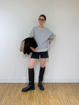 「Whim Gazette（ウィムガゼット）の【Nuition】ロゴスウェット（スウェット、グレー系）」を使った、wgendoさん（レディース・162cm）の夏コーディネート