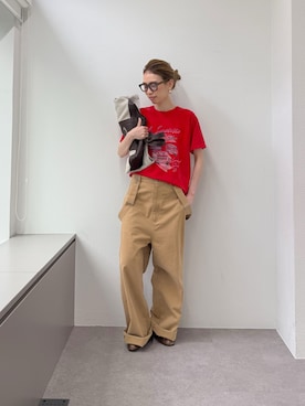 「Whim Gazette（ウィムガゼット）のサスペンダーチノパンツ（チノパンツ、イエロー系）」を使った、wgendoさん（レディース・162cm）の春コーディネート