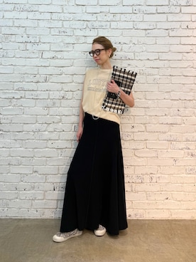 「Whim Gazette（ウィムガゼット）のワッフルフレアスカート（スカート、ブラック系）」を使った、wgendoさん（レディース・162cm）の春コーディネート