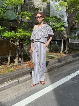 「Whim Gazette（ウィムガゼット）のタイプライターパンツ（その他パンツ、ブラウン系）」を使った、wgendoさん（レディース・162cm）の夏コーディネート