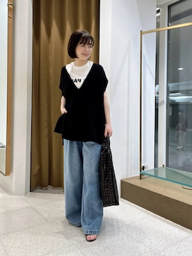 「アイテム（ニット/セーター）」を使った、whimkumagaiさん（レディース・153cm・40代）の夏コーディネート