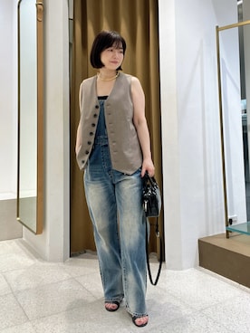 「Whim Gazette（ウィムガゼット）のテーラードベスト（ジャケット/アウター）」を使った、whimkumagaiさん（レディース・153cm）の夏コーディネート