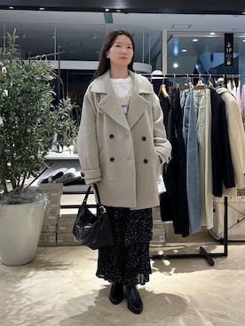 「ウエストゴム」｜「アイテム（ピーコート）」を使った、apartby15さん（レディース・155cm）の秋コーディネート