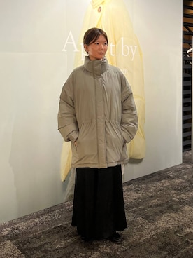 「A part by（アパートバイ）のエアサーマルドロストブルゾン（ブルゾン、グリーン系）」を使った、apartby15さん（レディース）の夏コーディネート