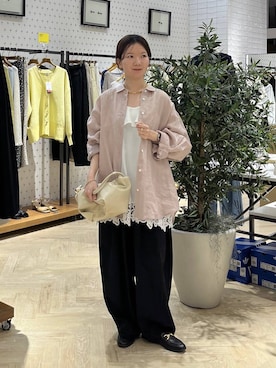「A part by（アパートバイ）のスラックスコクーンボリュームパンツ（スラックス、ブラック系）」を使った、apartby15さん（レディース）の春コーディネート