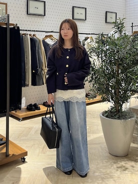 「A part by（アパートバイ）のサテンレースタンク（シャツ/ブラウス、ホワイト系）」を使った、apartby15さん（レディース）の秋コーディネート