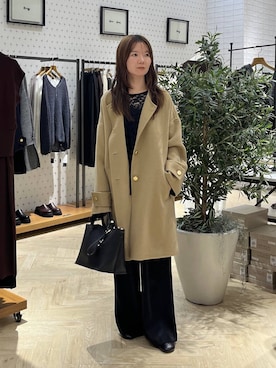 「A part by（アパートバイ）の【A4が入る】ワイドフェイクレザーバッグ（ビジネスバッグ、ブラック系）」を使った、apartby15さん（レディース）の秋コーディネート