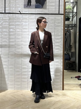 「A part by（アパートバイ）のＷライクテーラードスリットジャケット（テーラードジャケット）」を使った、apartby15さん（レディース・155cm）の秋コーディネート