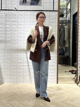 「A part by（アパートバイ）のＷライクテーラードスリットジャケット（テーラードジャケット）」を使った、apartby15さん（レディース・155cm）の秋コーディネート