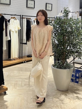「A part by（アパートバイ）のショルダーバルーンノースリーブブラウス（シャツ/ブラウス、ベージュ系）」を使った、apartby15さん（レディース）の夏コーディネート