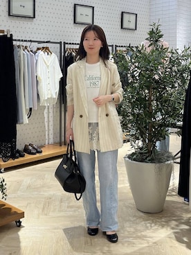 「A part by（アパートバイ）の≪追加3≫シアーWジャケット（テーラードジャケット、ベージュ系）」を使った、apartby15さん（レディース）の春コーディネート