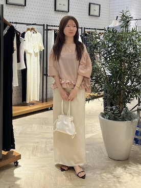 「A part by（アパートバイ）のキンチャクミニショルダバッグ（ショルダーバッグ、ホワイト系）」を使った、apartby15さん（レディース）の夏コーディネート