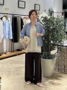 「A part by（アパートバイ）のイージーストレートパンツ（スラックス、ブラウン系）」を使った、apartby15さん（レディース）の春コーディネート