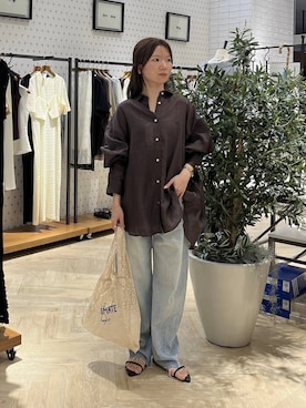 「A part by（アパートバイ）のApbカーブデニムパンツ（デニムパンツ、ブルー系）」を使った、apartby15さん（レディース）の夏コーディネート