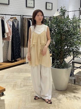「A part by（アパートバイ）のキンチャクミニショルダバッグ（ショルダーバッグ、ホワイト系）」を使った、apartby15さん（レディース）の夏コーディネート