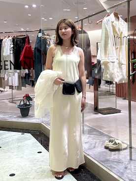 「Whim Gazette（ウィムガゼット）の【THE BAAT】round back One-piece（ワンピース、ホワイト系）」を使った、wgwatanabeさん（レディース・160cm）の夏コーディネート