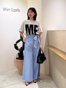「Whim Gazette（ウィムガゼット）の【KATHARINE HAMNETT】別注ME Tシャツ（Tシャツ/カットソー、ベージュ系）」を使った、wgwatanabeさん（レディース・160cm）の春コーディネート