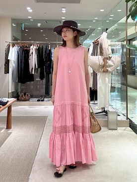 「Whim Gazette（ウィムガゼット）のレースワンピース（ワンピース、ピンク系）」を使った、wgwatanabeさん（レディース・160cm）の夏コーディネート