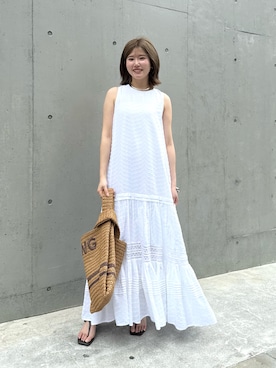 「Whim Gazette（ウィムガゼット）のレースワンピース（ワンピース、ホワイト系）」を使った、wgwatanabeさん（レディース・160cm）の春コーディネート