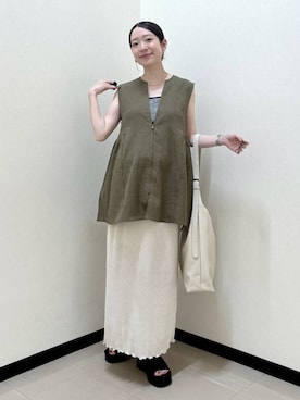 「LOWRYS FARM（ローリーズファーム）のスタイルＵＰクロスカップキャミ　100757（Tシャツ/カットソー）」を使った、なあせさん（レディース・157cm）の夏コーディネート