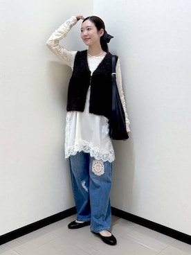 「LOWRYS FARM（ローリーズファーム）のバレエシューズ 1049086（バレエシューズ、ブラック系）」を使った、なあせさん（レディース）の秋コーディネート