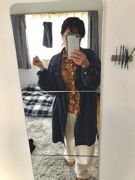 「花柄ブラウス」｜「しまむら（シマムラ）のアイテム（デニムパンツ）」を使った、yanpi38さん（レディース・150cm）の春コーディネート