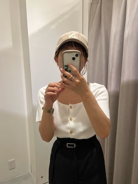 「one after another NICE CLAUP（ワンアフターアナザーナイスクラップ）のアイテム（キャップ）」を使った、アラキユミさん（レディース・152cm）の夏コーディネート