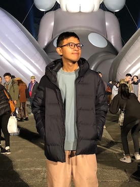 「INHERIT（インヘリット）のアイテム（パンツ）」を使った、Jim Chenさん（メンズ・174cm）の春コーディネート
