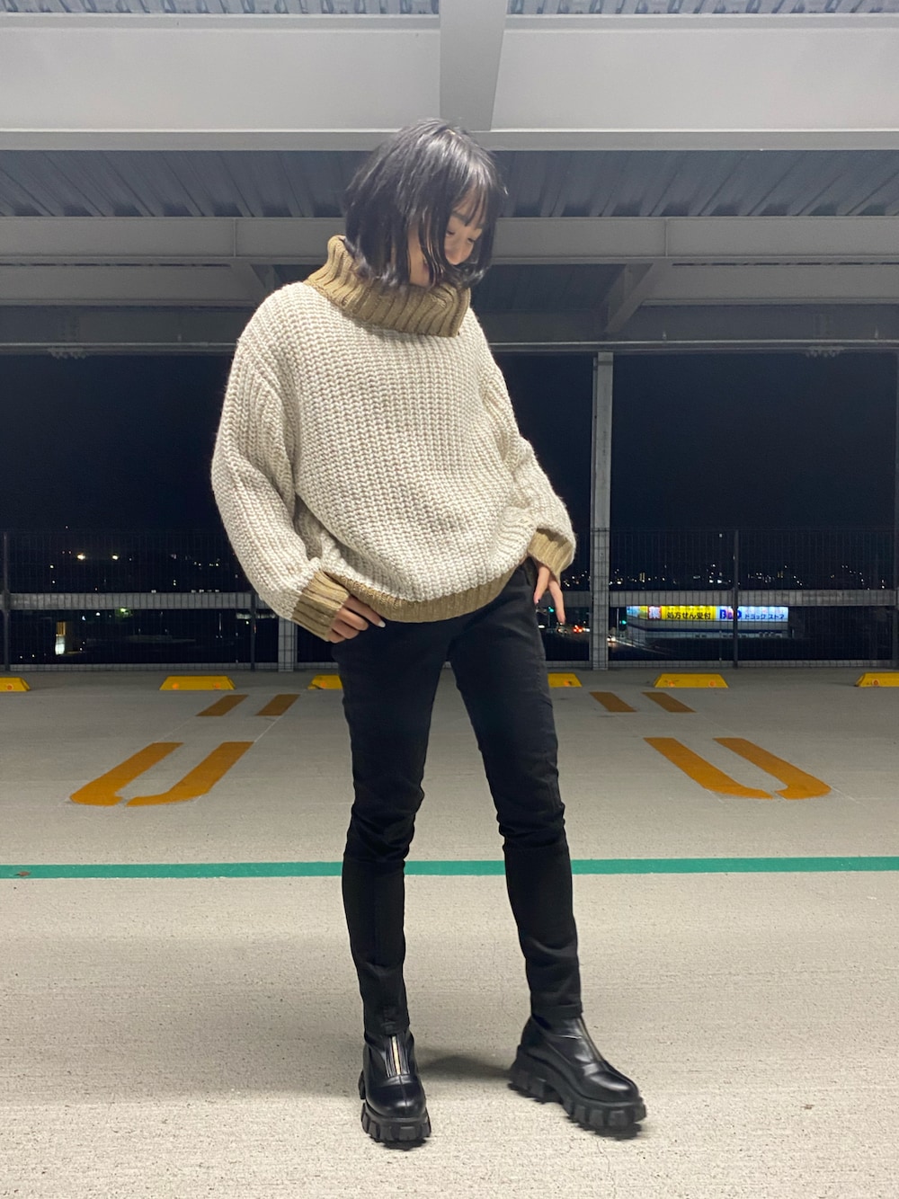 「ニット、シンプル、ベーシック、AVIREX、ハイネック、ootd、秋冬、冬のコーデ、AVIREXBelle、ららぽーと愛知東郷」｜「AVIREXのTURTLE MELANGE KNIT TOPS/ タートルメランジニットトップス（ニット/セーター、ホワイト系）」を使った、MIYUUさん（レディース・160cm）の冬コーディネートの1枚目の写真
