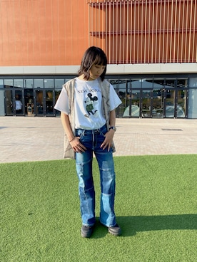 「リメイクデニム」｜「アイテム（ベスト）」を使った、MIYUUさん（レディース・160cm）の夏コーディネート