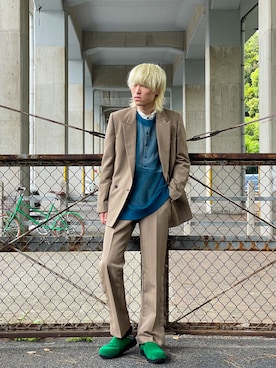 「ストライプジャケット」｜Hideki Fukudaさん（メンズ・175cm）の春コーディネート