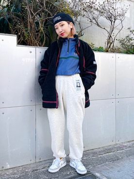 「スウエットパンツ」｜「アイテム（ブルゾン）」を使った、イ　ヒョンジンさん（レディース・158cm）の冬コーディネート