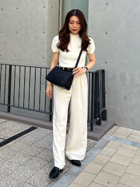 「russet（ラシット）のナイロンラフィアショルダーバッグ（ショルダーバッグ、ブラック系）」を使った、kiyonoさん（レディース・157cm）の夏コーディネート