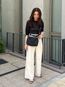 「russet（ラシット）のナイロンラフィアミニボストンバッグ（ボストンバッグ、ブラック系）」を使った、kiyonoさん（レディース・157cm）の夏コーディネート