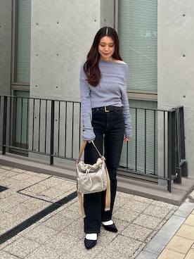「russet（ラシット）の《インフルエンサースタッフ企画》マルチショルダーバッグ（ショルダーバッグ、グレー系）」を使った、kiyonoさん（レディース・157cm）の春コーディネート