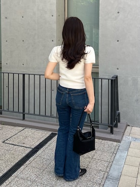 「russet（ラシット）のスタンダードミニショルダーバッグ <クラウズナイロン>（ショルダーバッグ、ブラック系）」を使った、kiyonoさん（レディース・157cm）の夏コーディネート