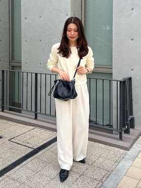 「russet（ラシット）のレザー巾着4WAYショルダーバッグ(CE-1454)（ショルダーバッグ、ブラック系）」を使った、kiyonoさん（レディース・157cm）の春コーディネート