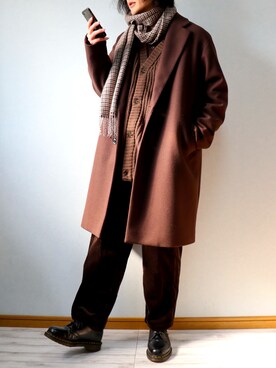 「アイテム（カーディガン/ボレロ、ブラウン系）」を使った、HAL. さん（メンズ・173cm）の冬コーディネート