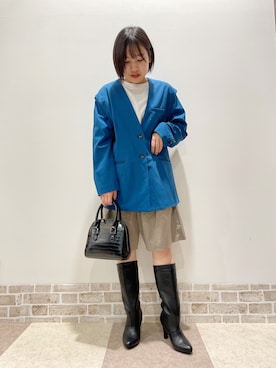 「KBF（ケイビーエフ）のアイテム（ノーカラージャケット）」を使った、伊藤さん（レディース・151cm）の秋コーディネート